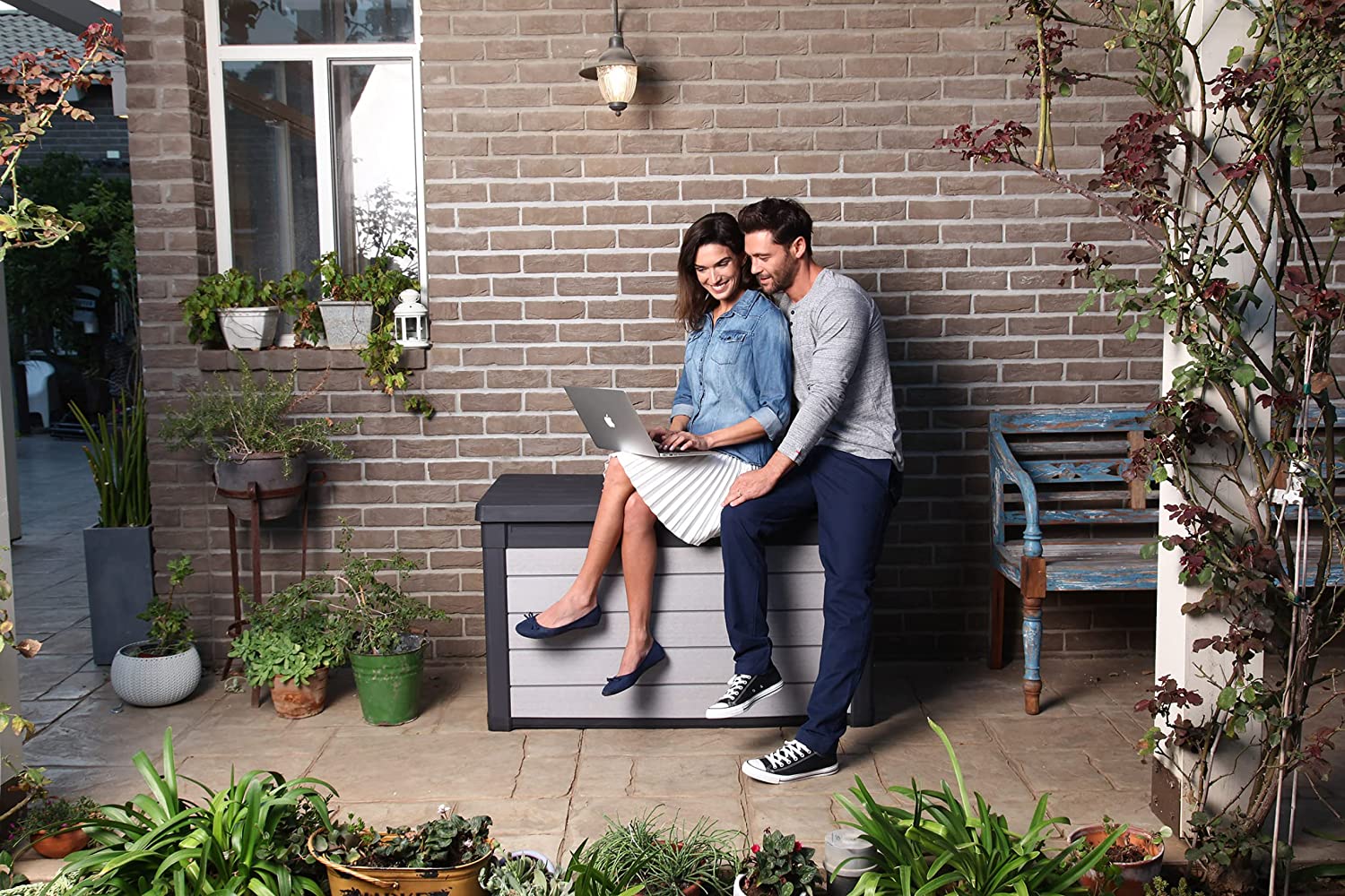 Denali 100 Gallon Resin Large Deck Box - Grey / Black - Bargain Beds