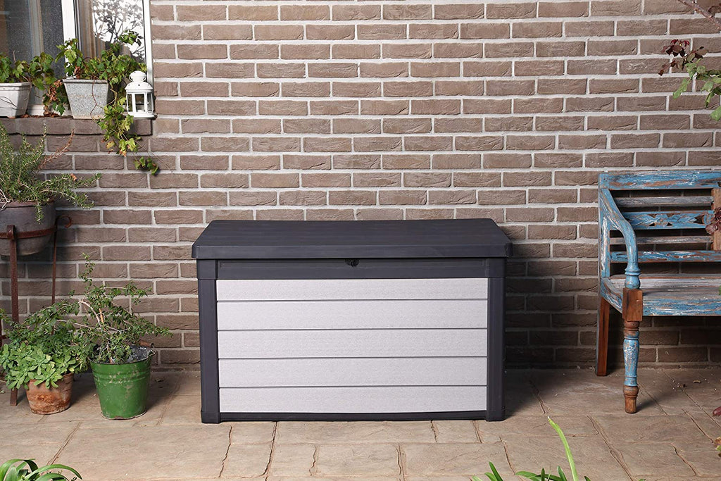 Denali 100 Gallon Resin Large Deck Box - Grey / Black - Bargain Beds