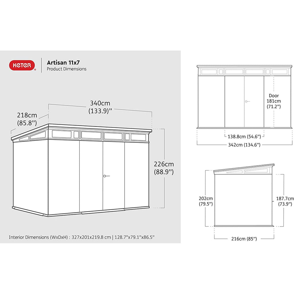 Keter 11x 7 Artisan Heavy Duty Plastic Pent Shed – Grey - Bargain Beds