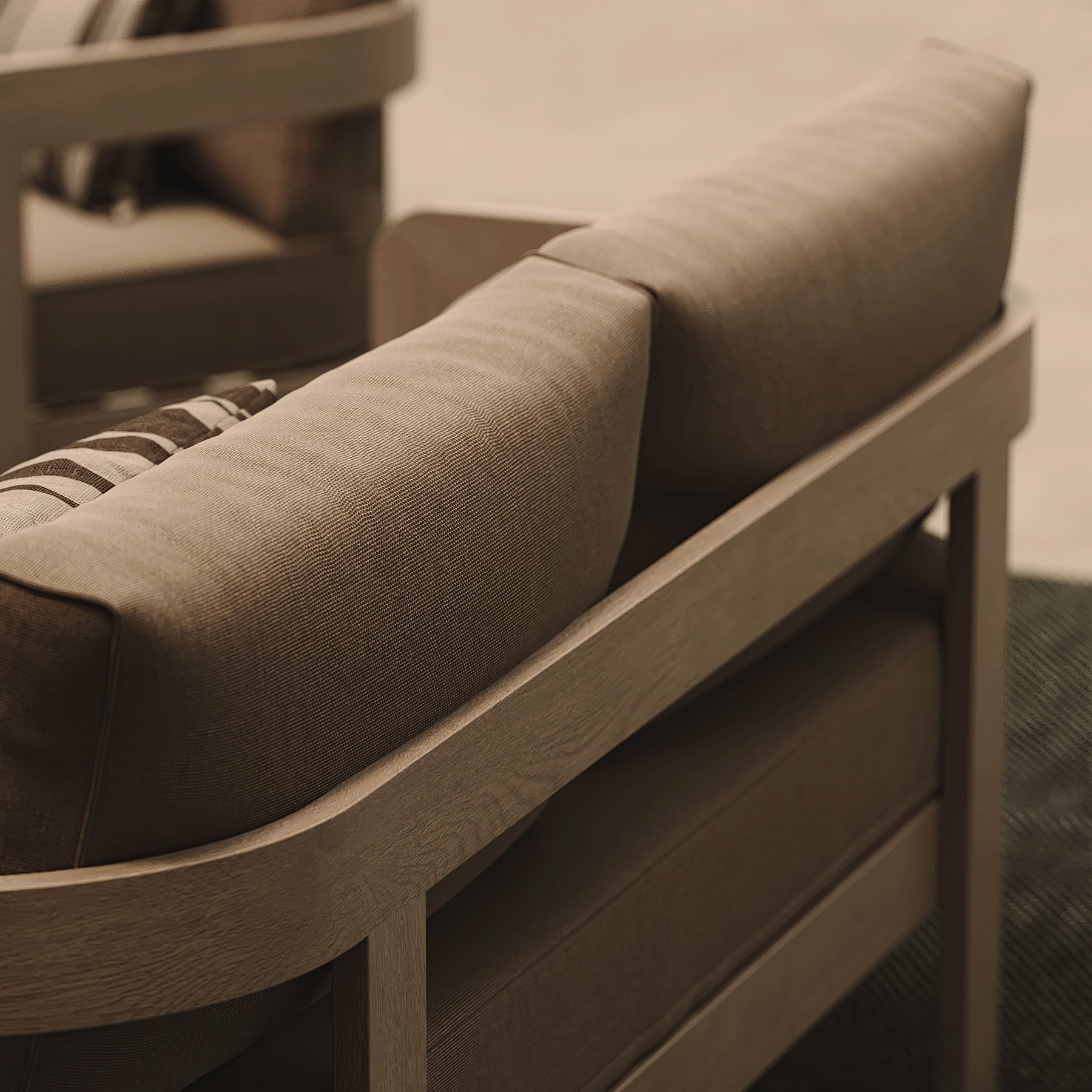 N3 Oak Three Seater Sofa Wheat Canvas - Bargain Beds