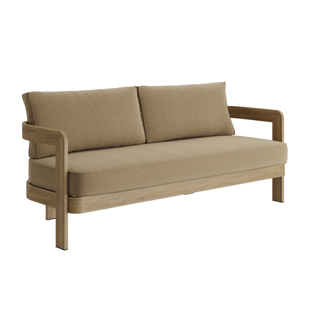 N3 Oak Three Seater Sofa Wheat Canvas - Bargain Beds