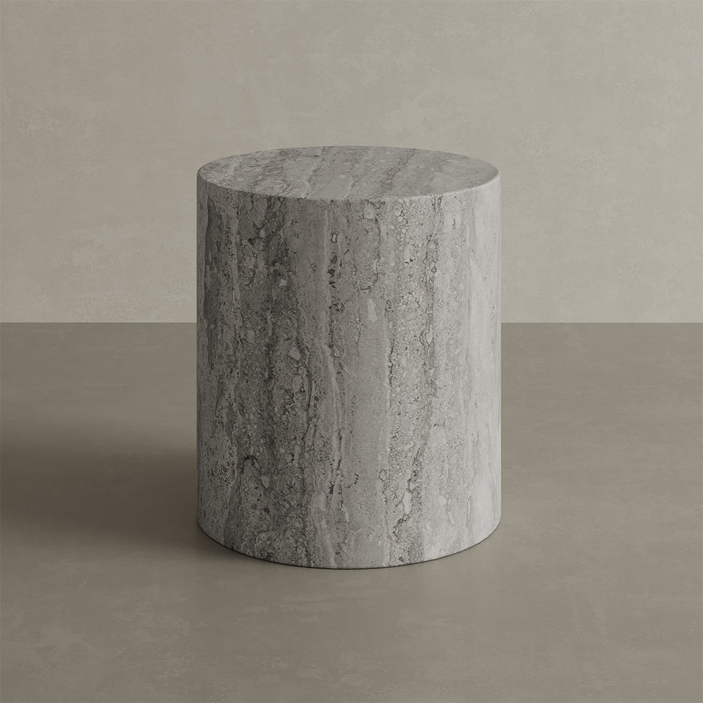 Porto Travertine Side Table, Grey - Bargain Beds