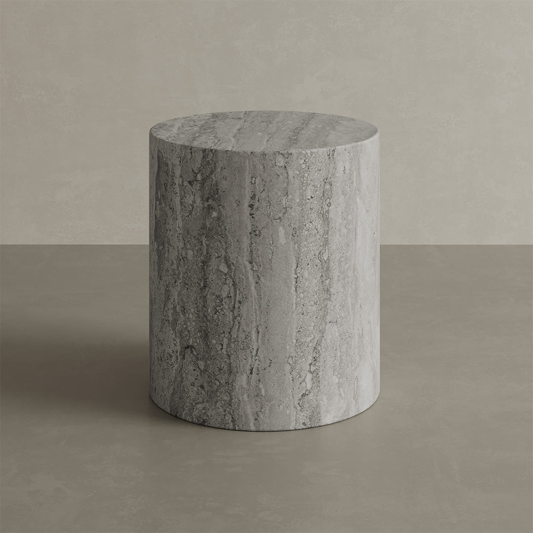 Porto Travertine Side Table, Grey - Bargain Beds