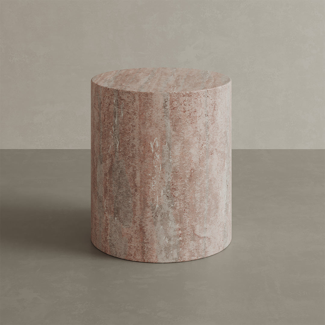 Porto Travertine Side Table, Red - Bargain Beds
