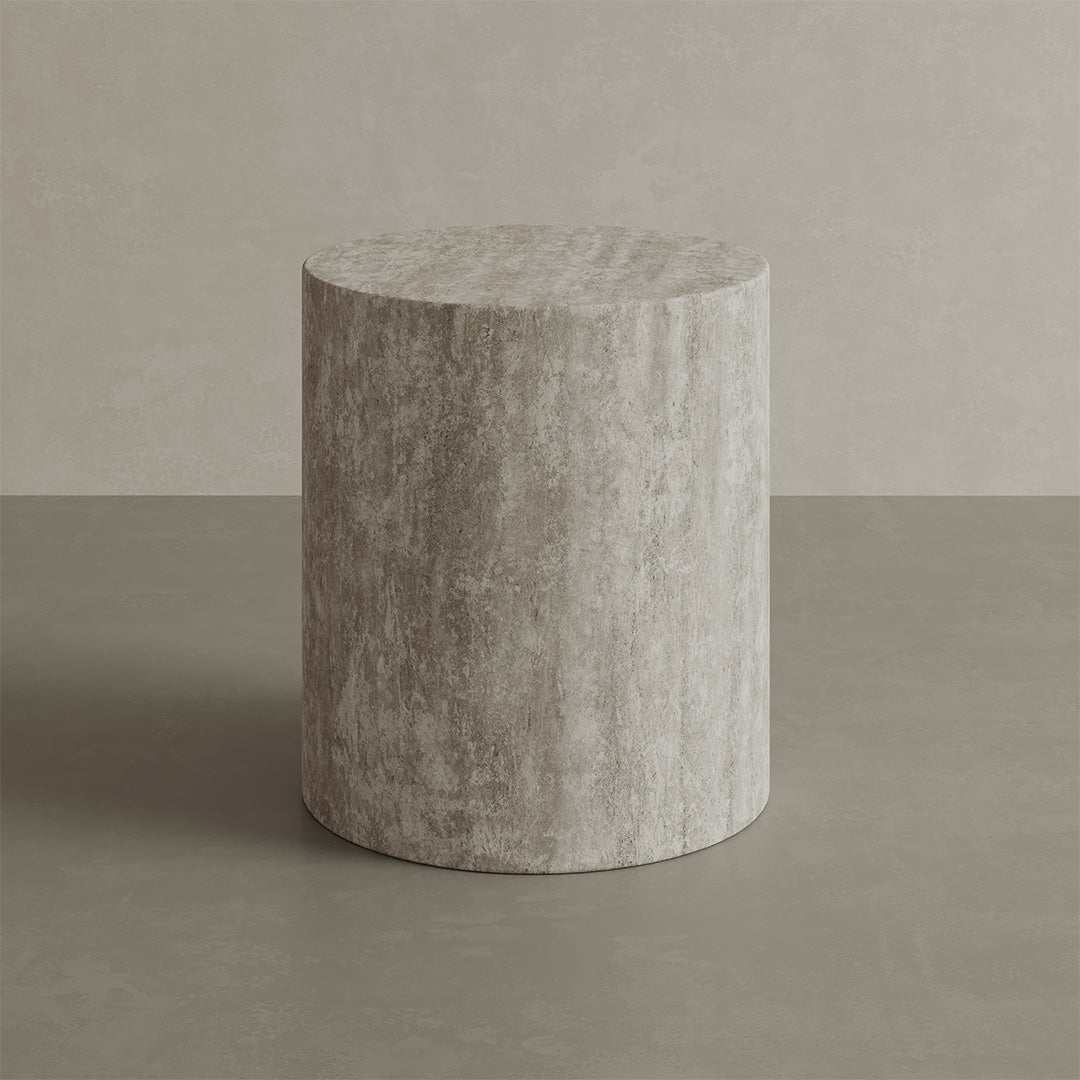 Porto Travertine Side Table, White - Bargain Beds